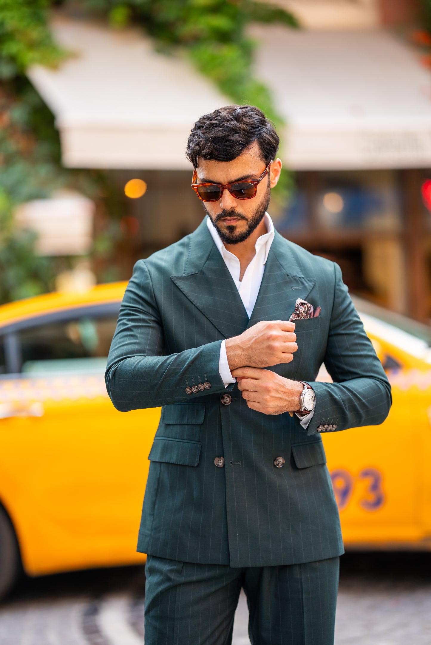 Green Stripe Double Breasted Suit