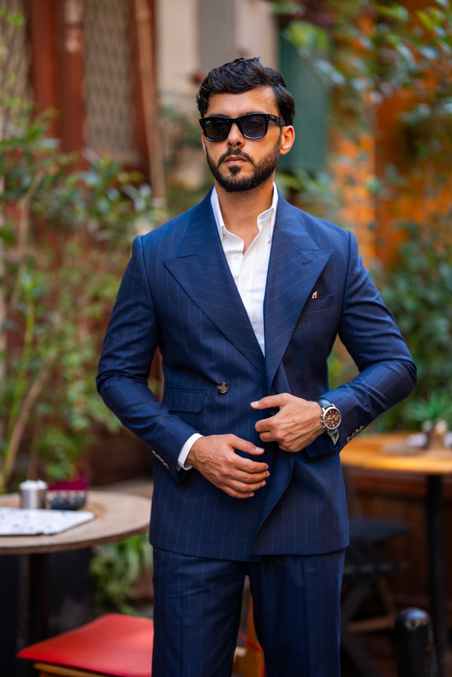 Blue Stripe Double Breasted Suit