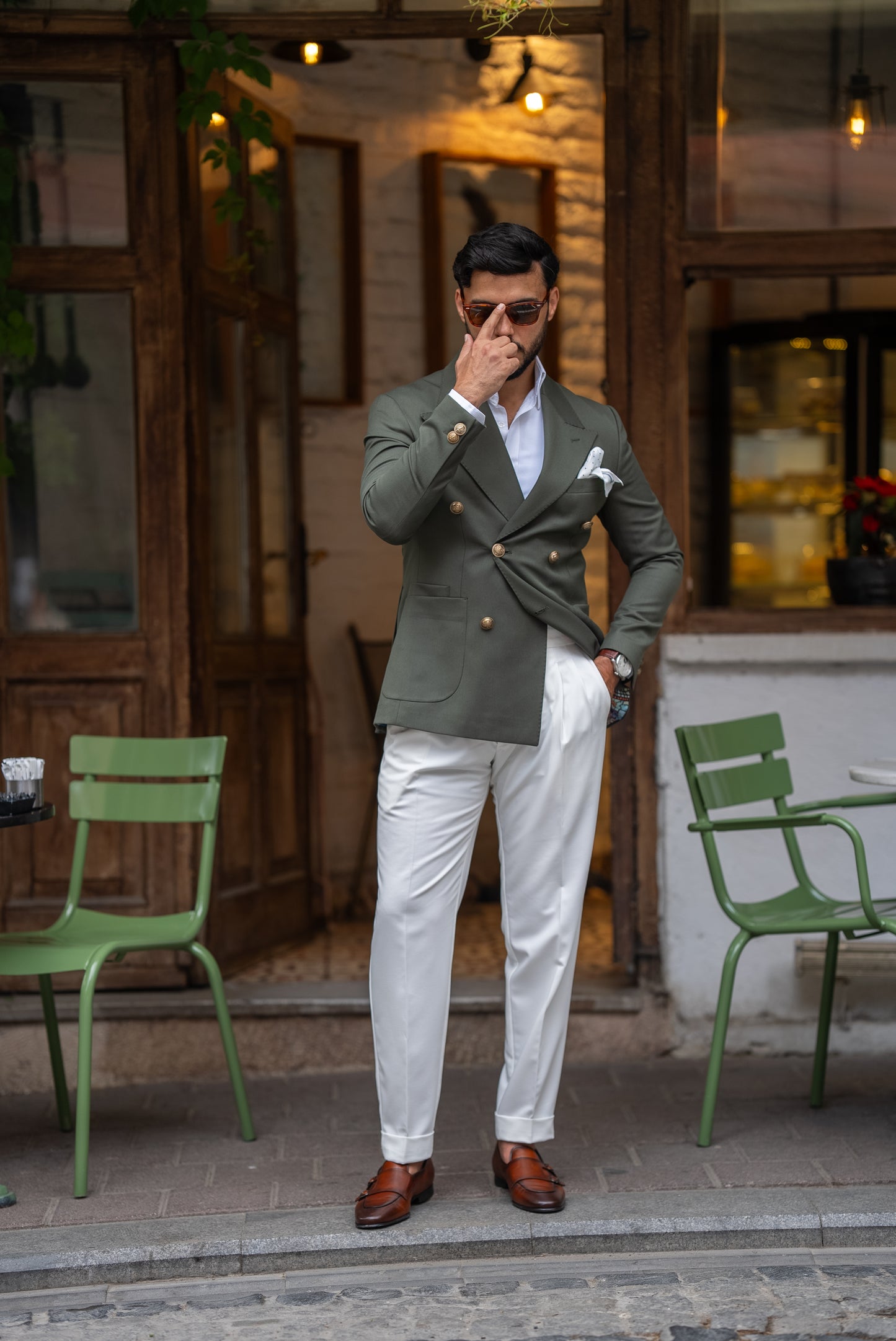 Green Golden Bottom Double Breasted Jacket