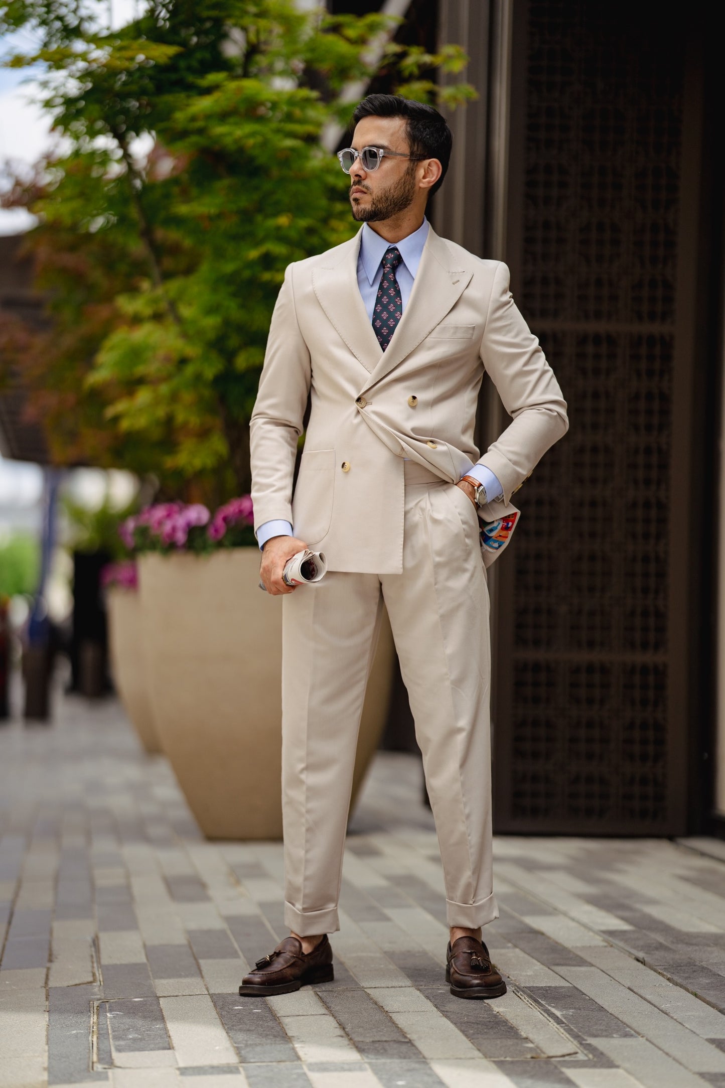 Beige Double Breasted Suit
