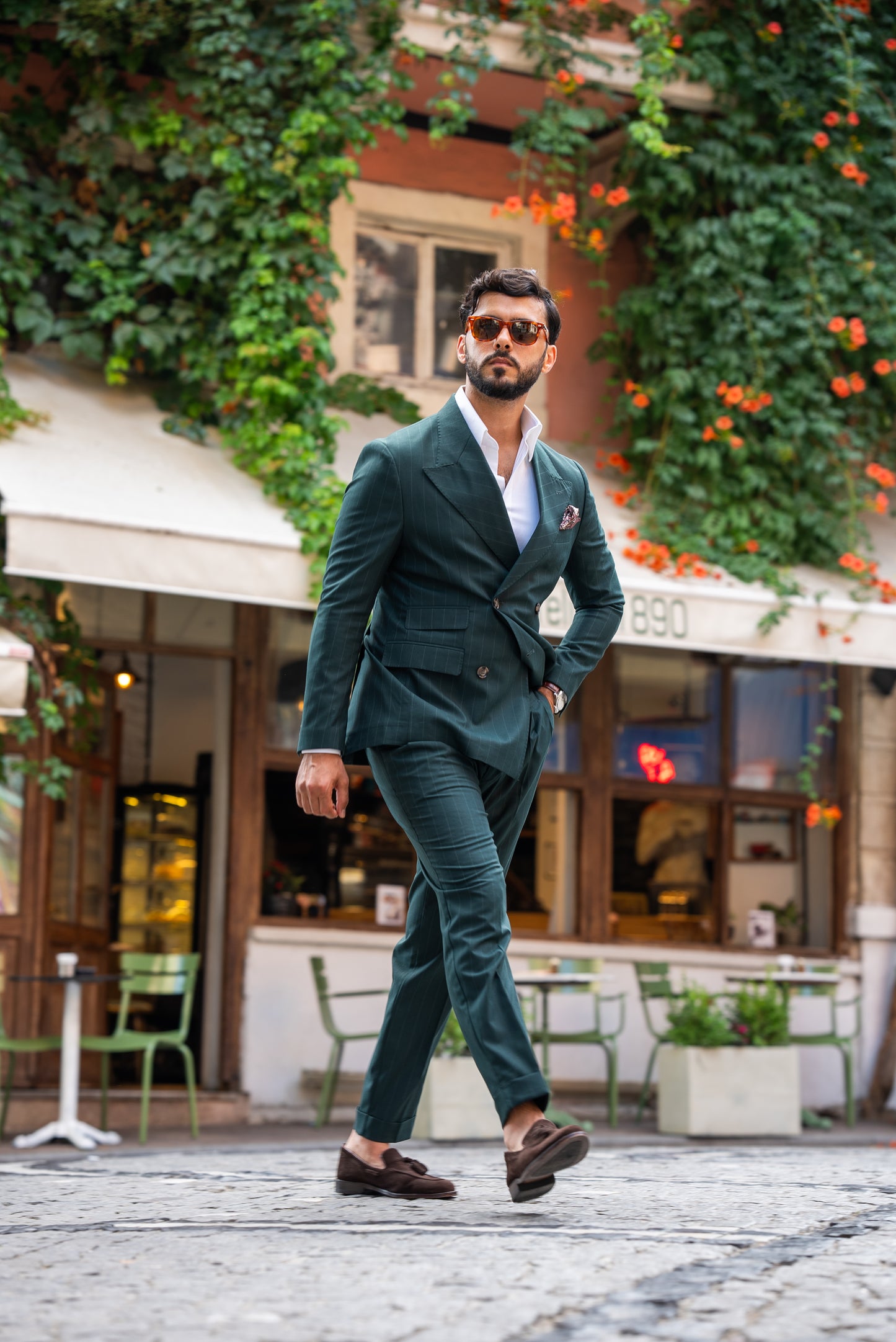 Green Stripe Double Breasted Suit