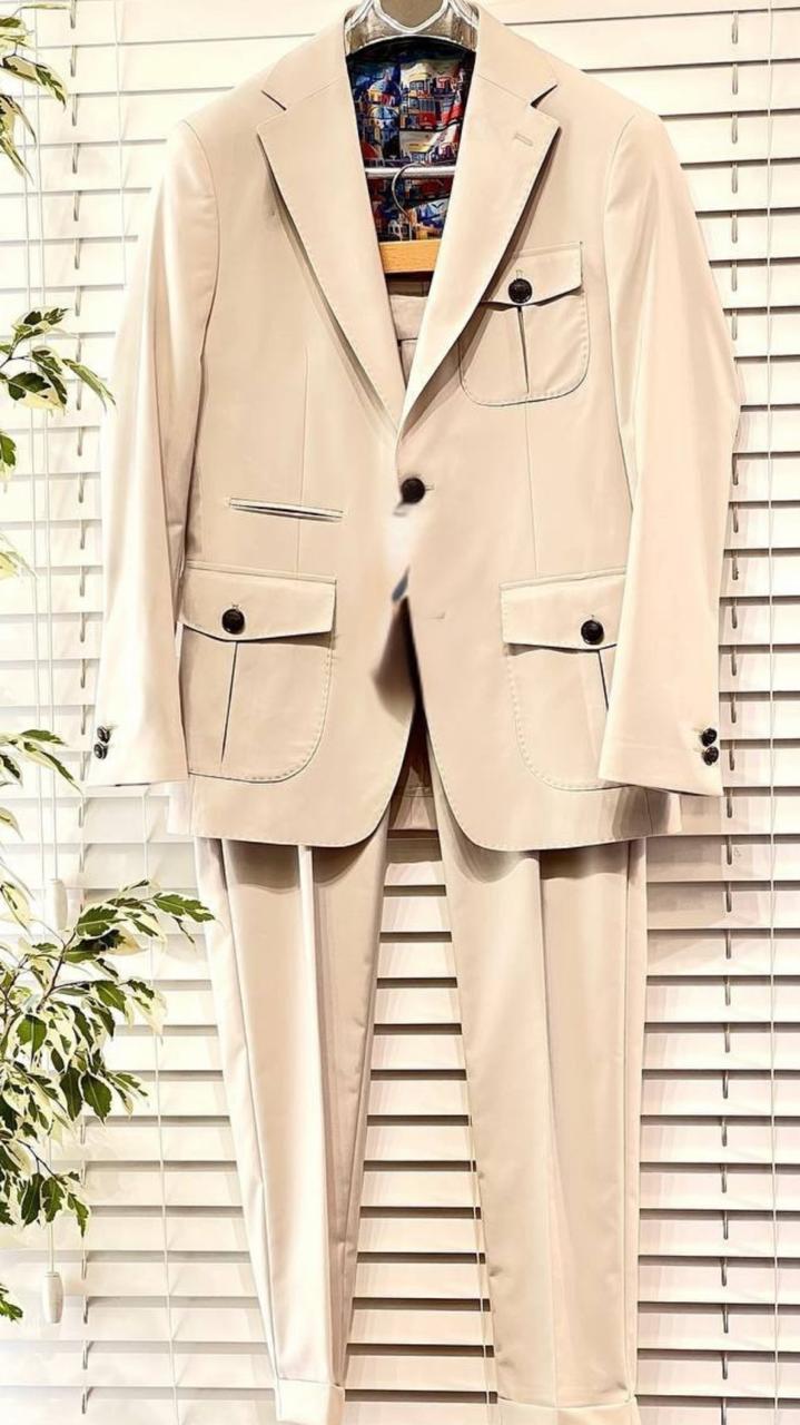 Beige Safari Single Breasted Suit