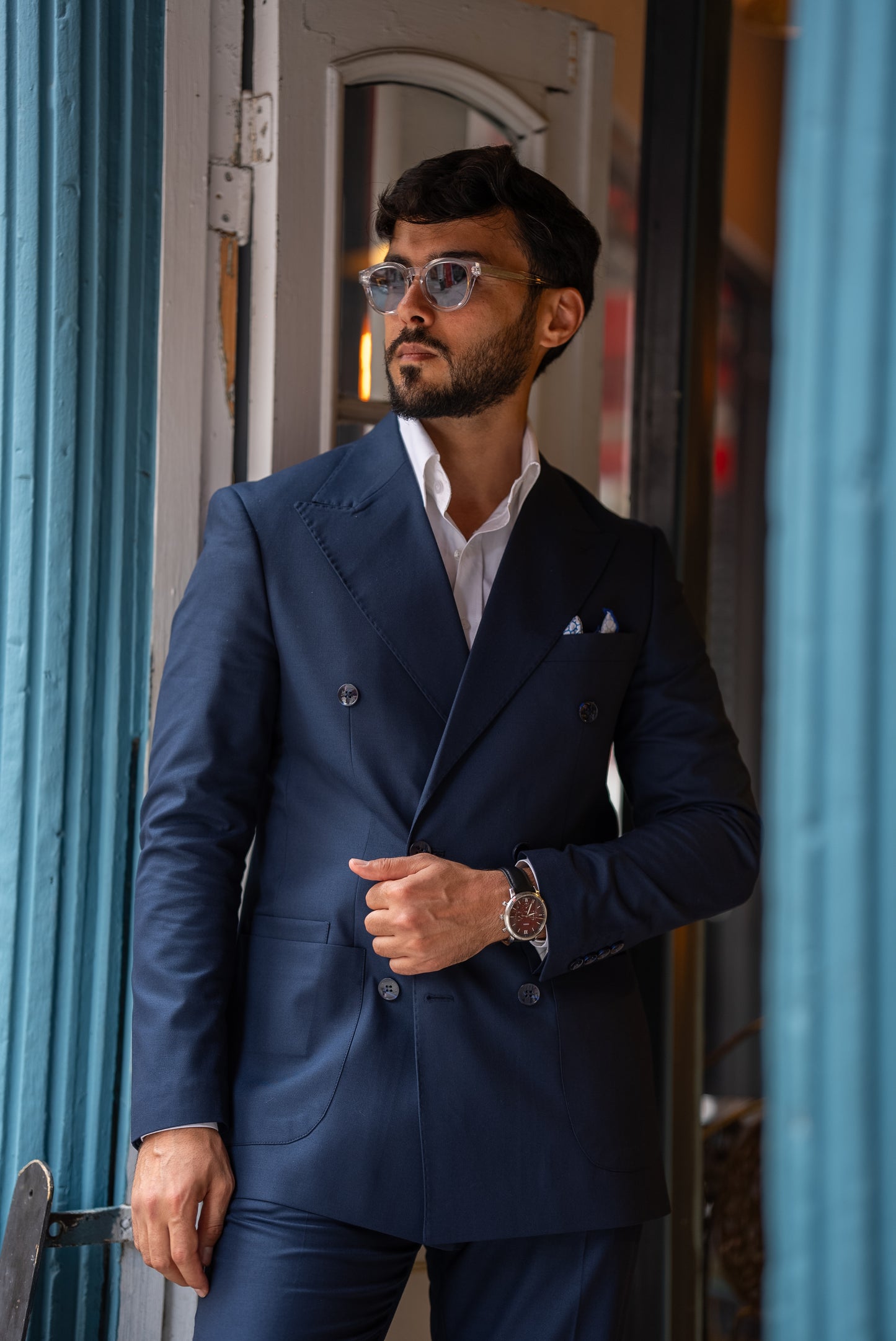 Dark blue double breasted suit
