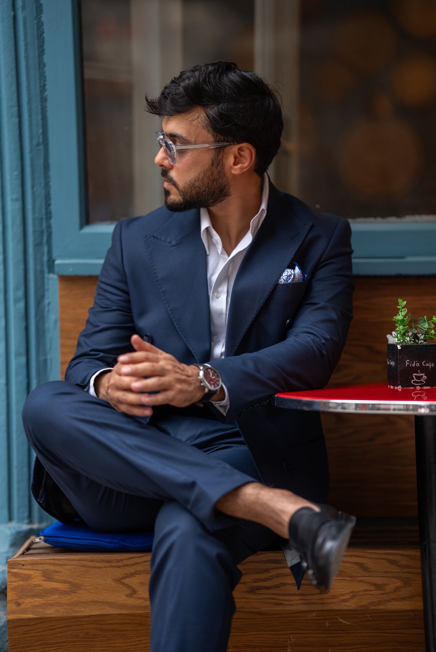 Dark blue double breasted suit