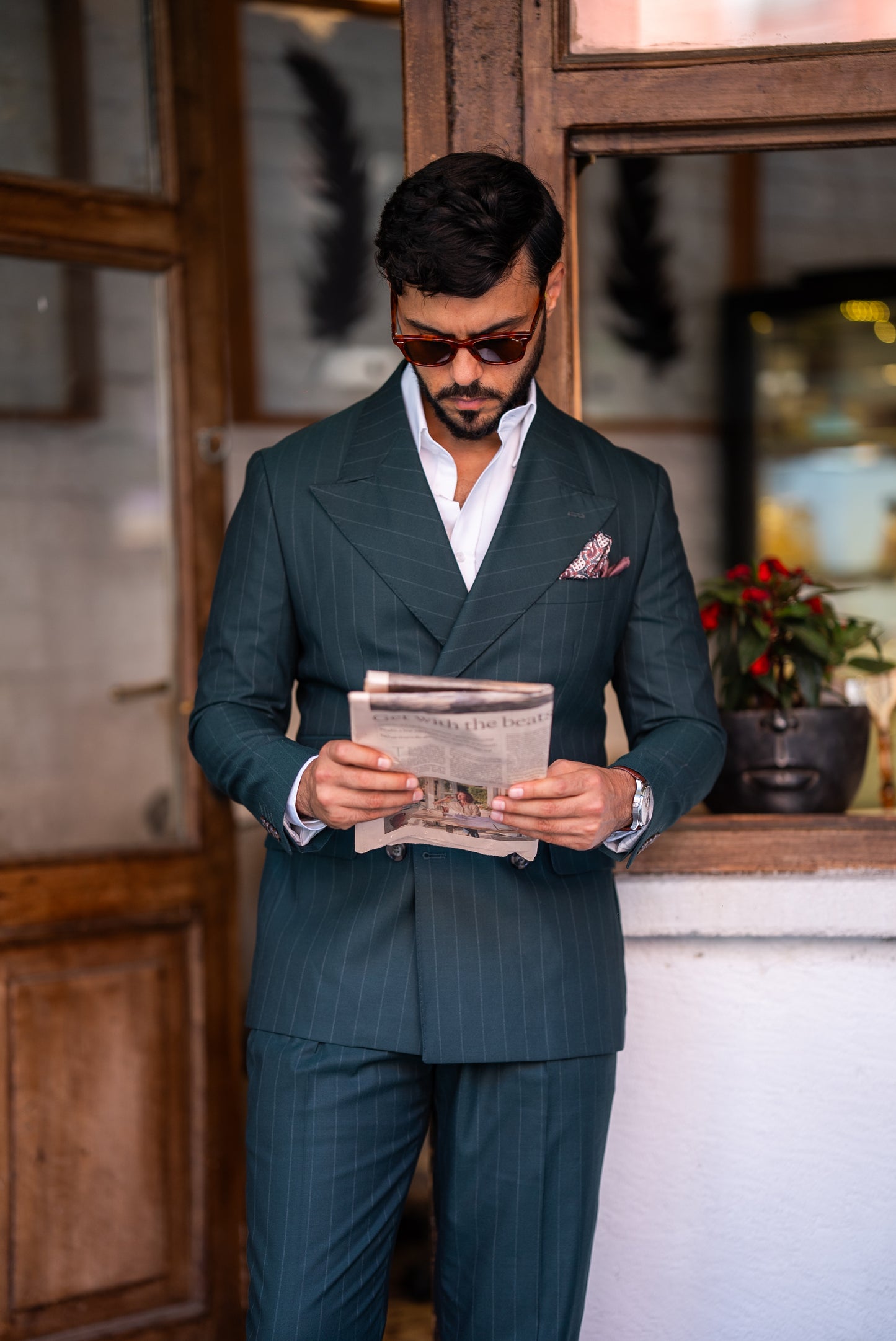 Green Stripe Double Breasted Suit