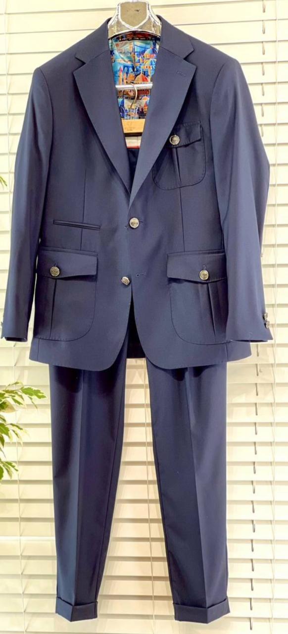 Blue Safari Single Breasted Suit