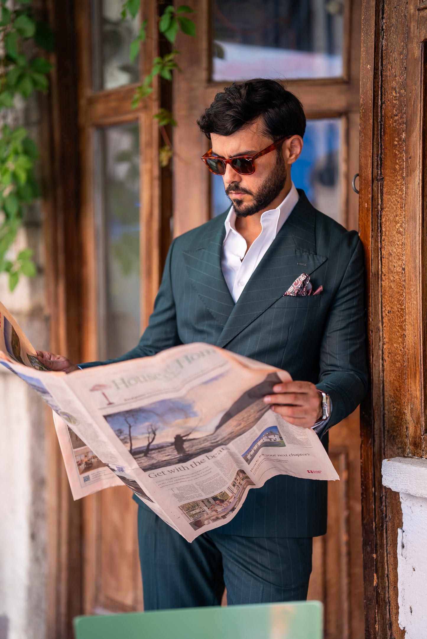 Green Stripe Double Breasted Suit
