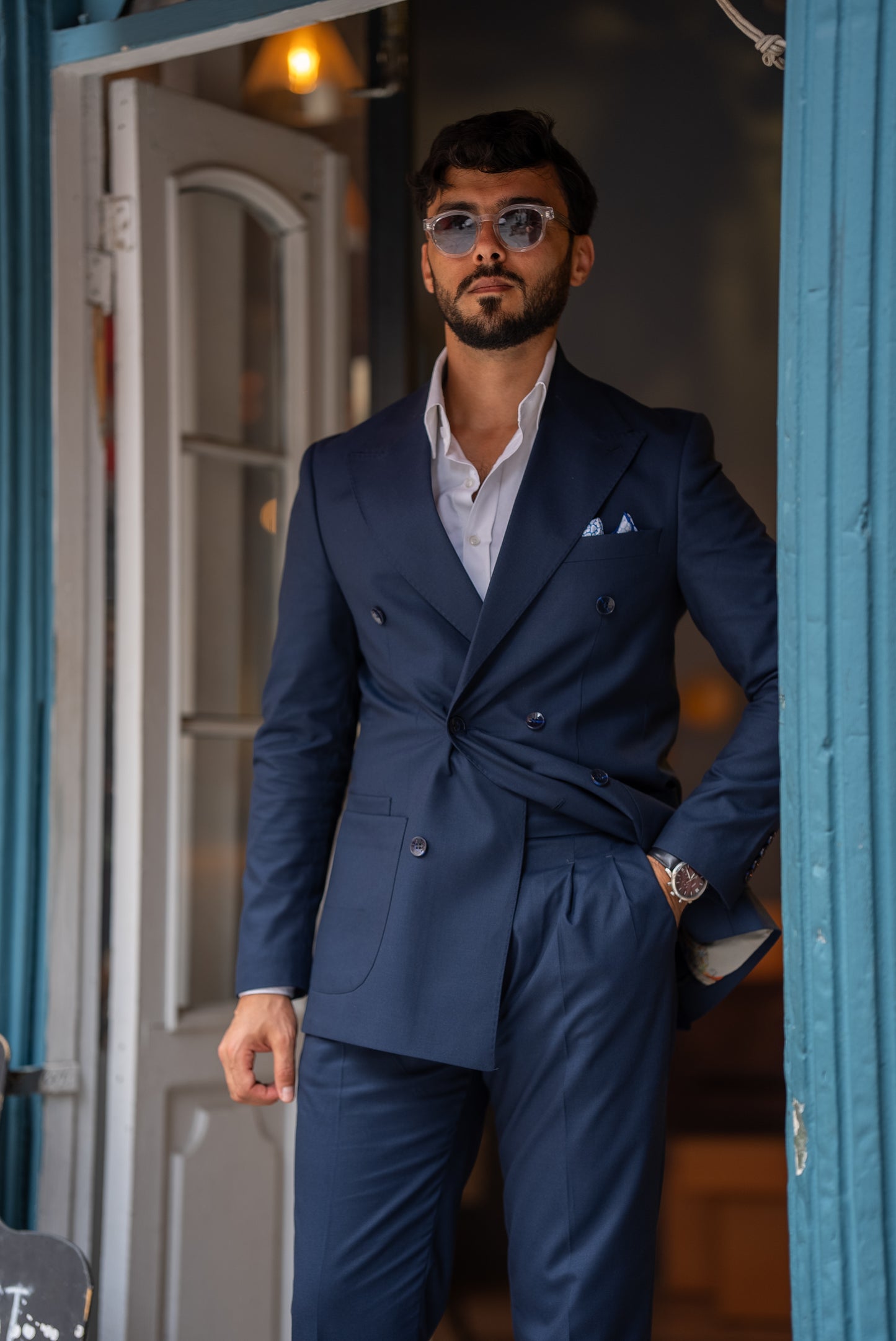 Dark blue double breasted suit