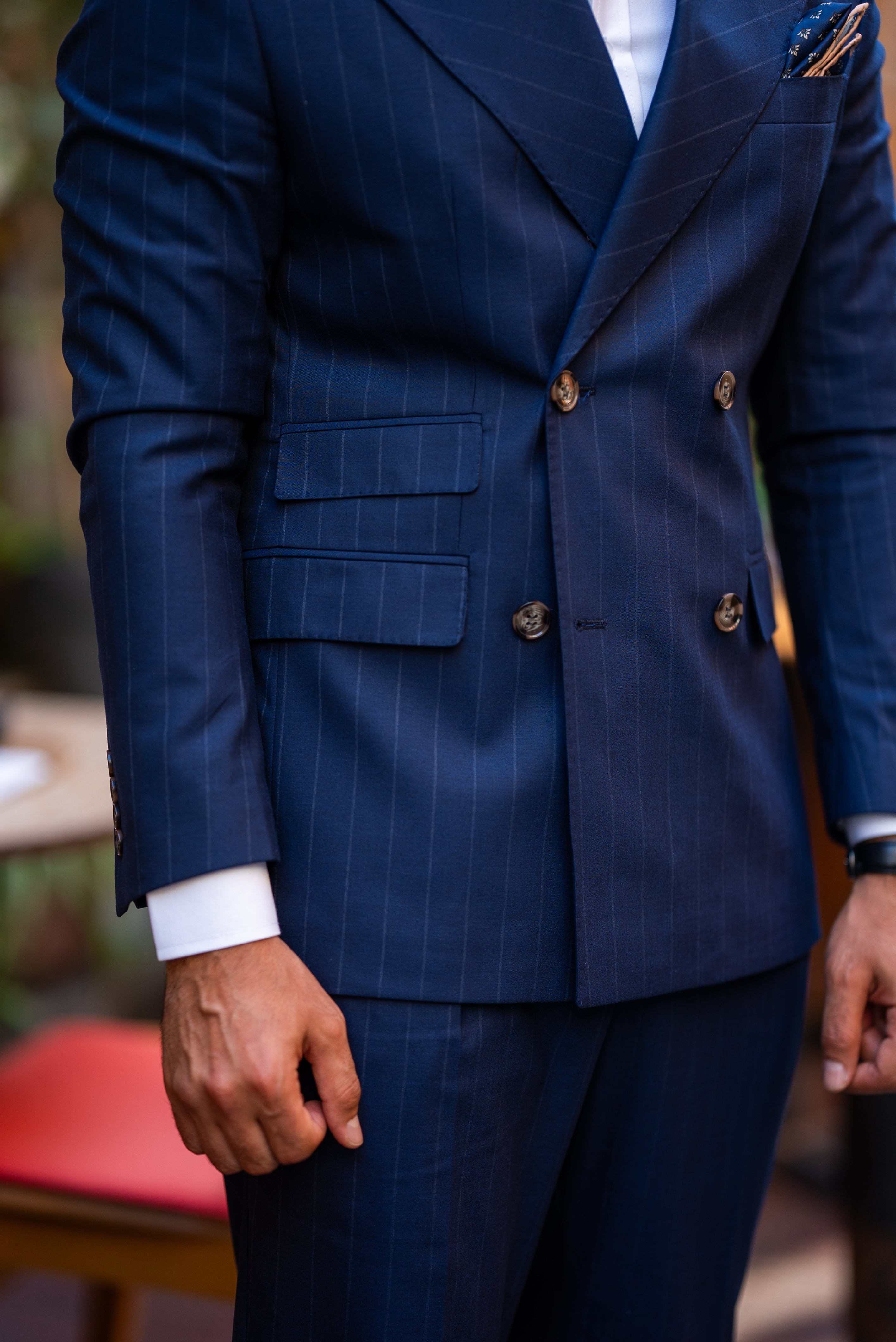 Blue stripe double breasted suit