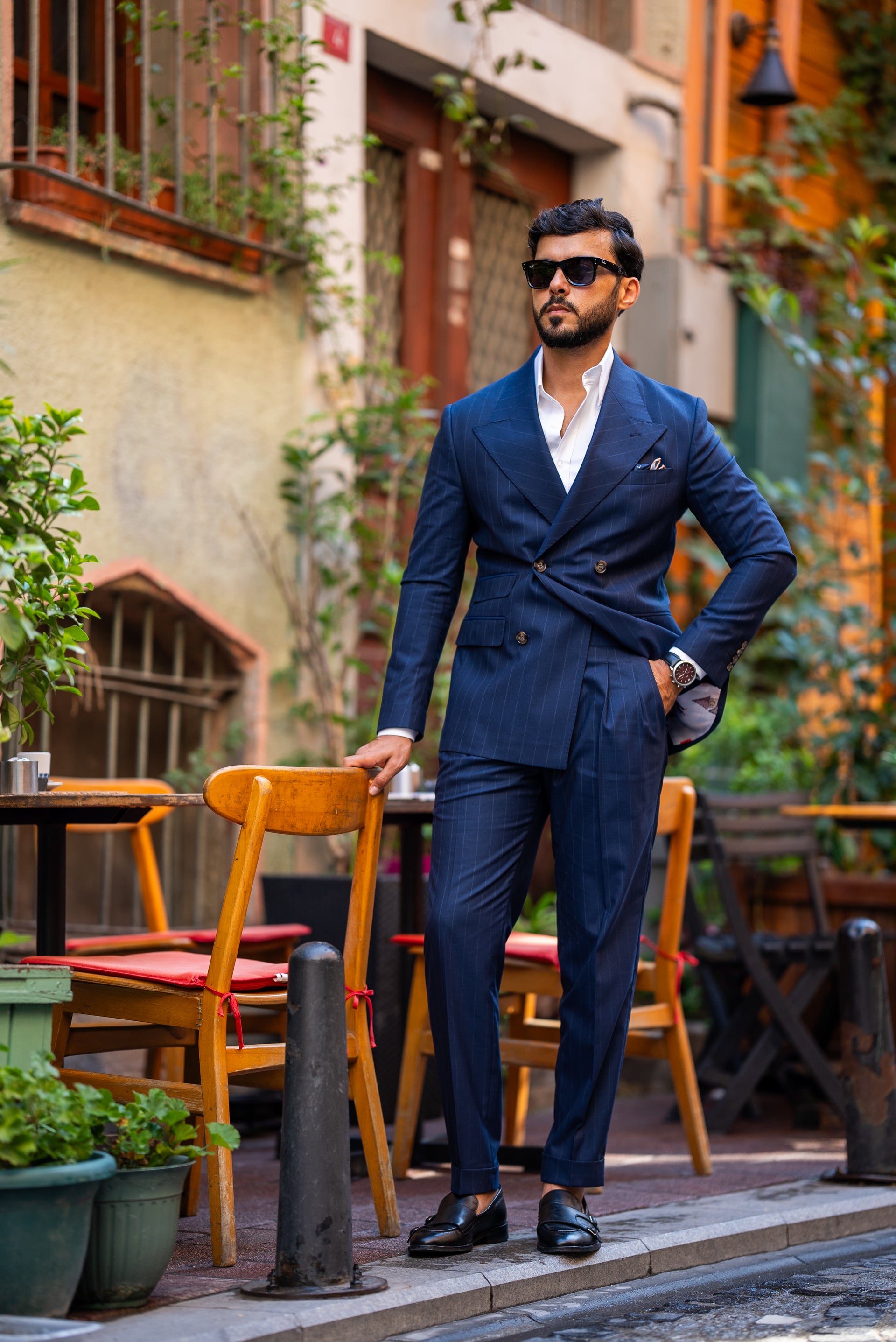Mens Suit Navy Blue Suit Double Breasted Suit Australia Blue Stripe